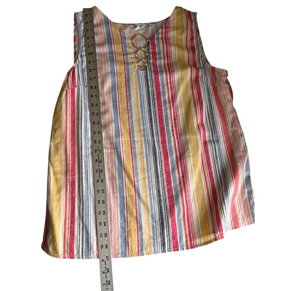 Chloe+Rene Sleeveless Striped V-Neck Top Gold Ring Detail Linen Blend Size L - Picture 8 of 8